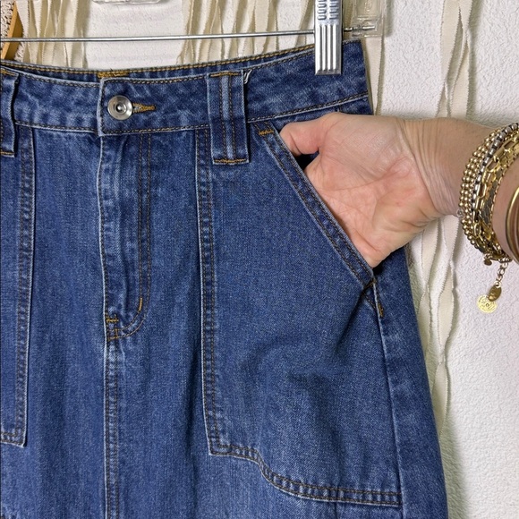 Social Collision Zip Off Blue Denim Convertible Midi Cargo Skirt size SM - Picture 5 of 14